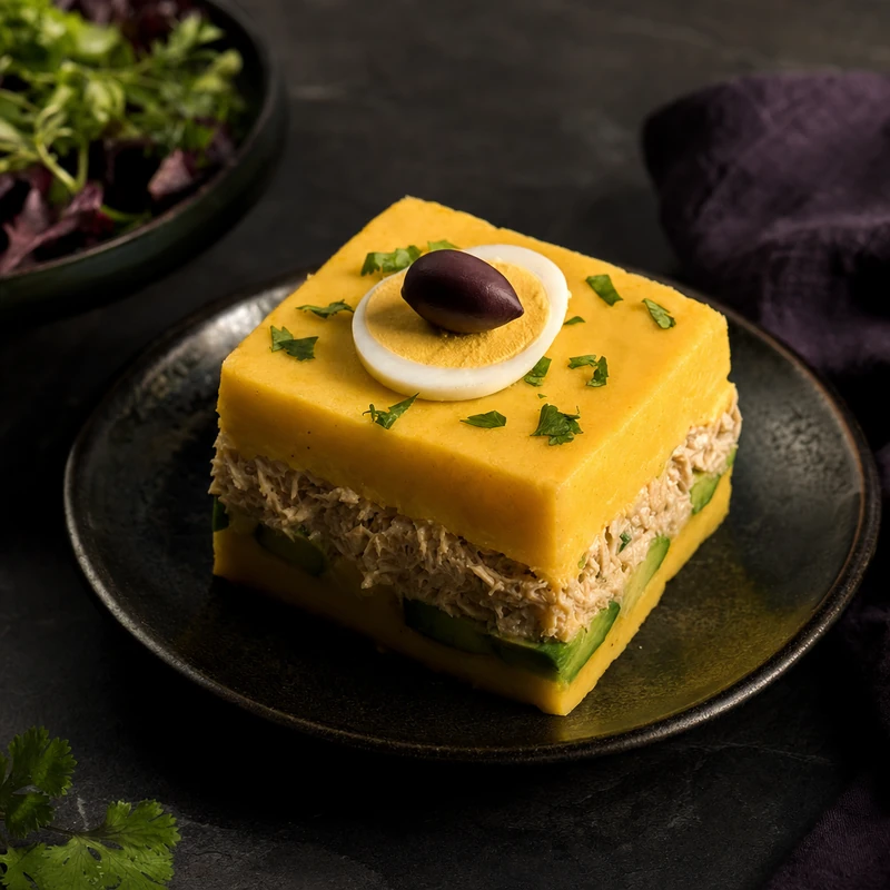 Una porción de causa limeña, mostrando sus capas